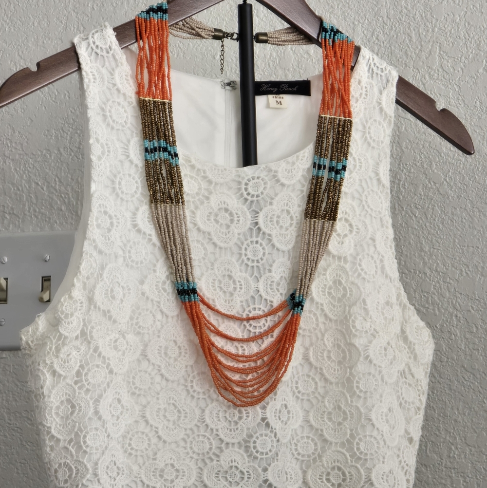 Orange & Blue Beaded Necklace